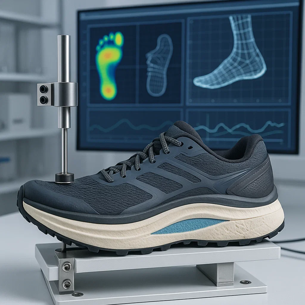 Best Trail Running Shoes for 100 Mile Ultra Marathons – 2025 Guide 4 Lab testing midsole foam and design of a trail running shoe made for 100-mile ultra marathons.