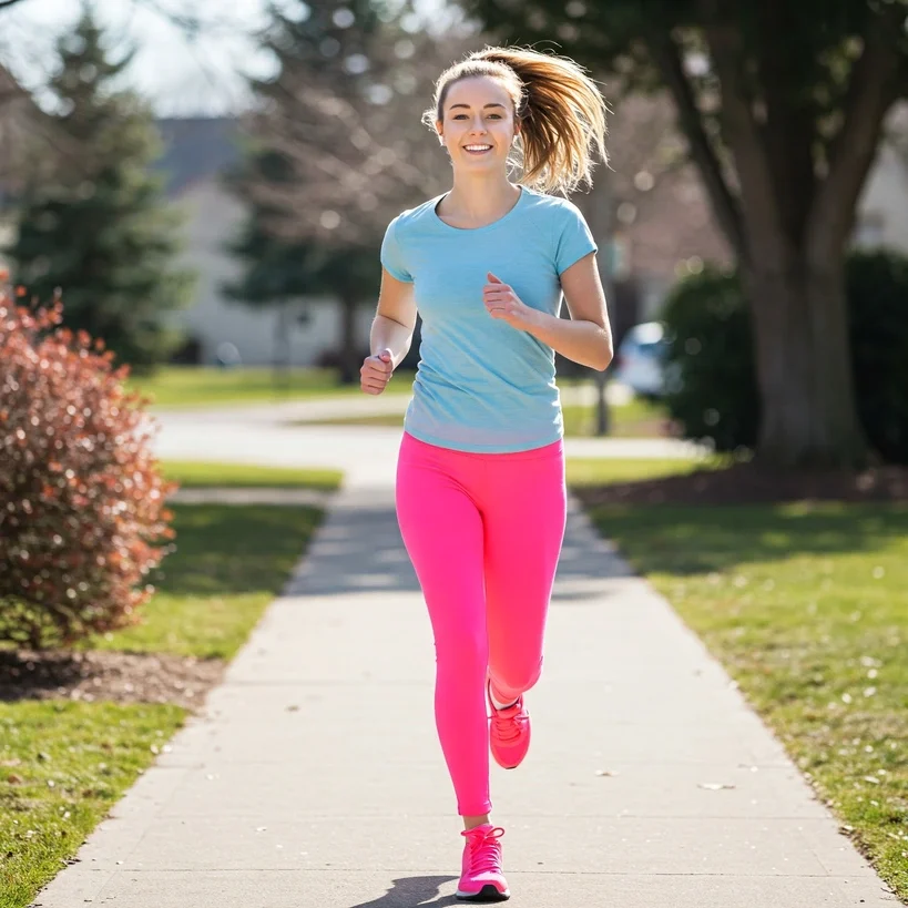 A beginner runner in comfortable gear, taking the first steps toward a healthy running routine.