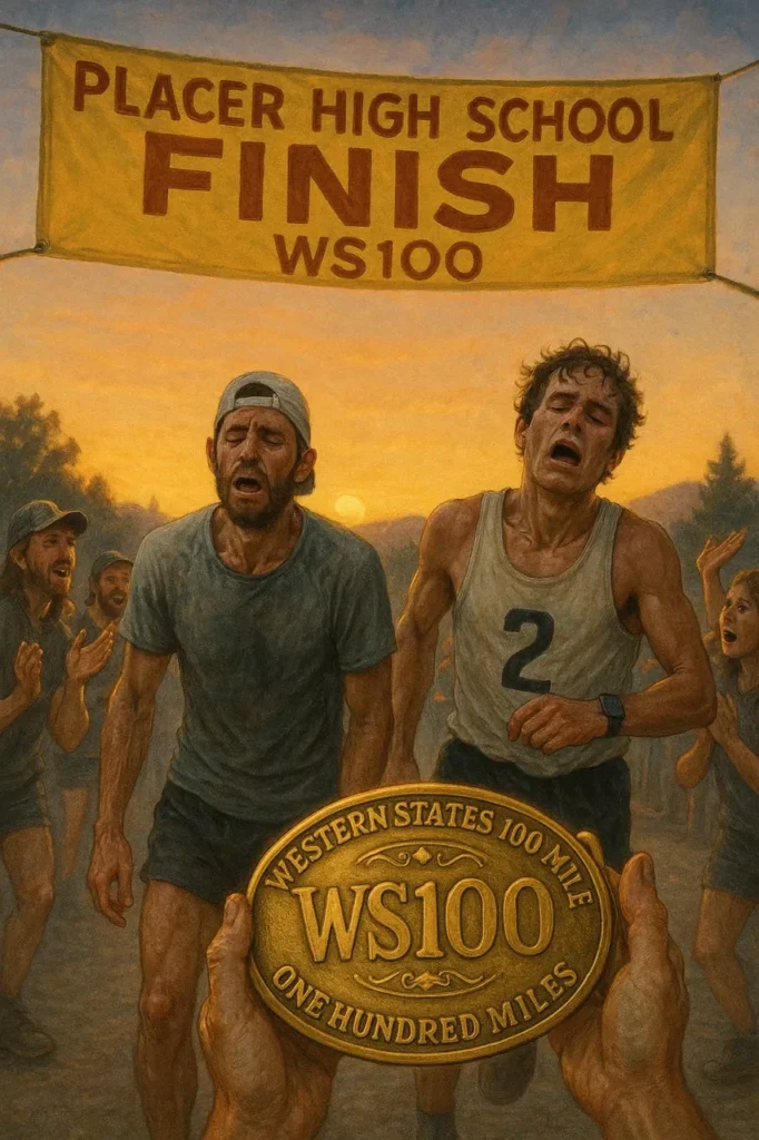 Western States 100 2025 🏔️ Jim Walmsley Returns, Epic Showdown Awaits 5 Finish line celebration at Placer High School, Western States 100 2025.