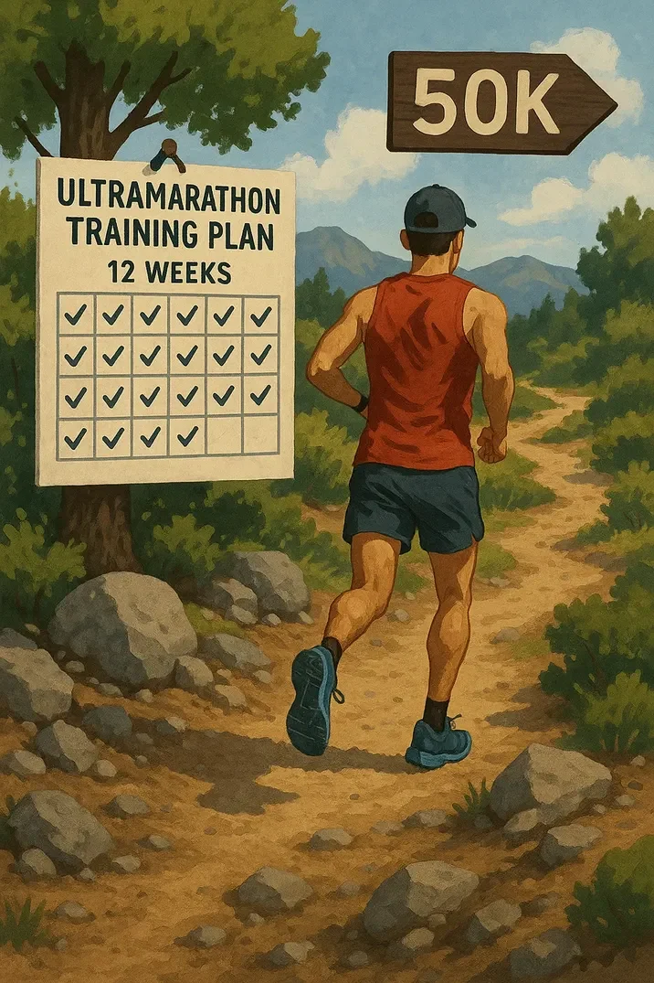 beginner ultramarathon training plan, 50K training program, how to train for your first 50K, 12-week ultramarathon plan, first 50K race training