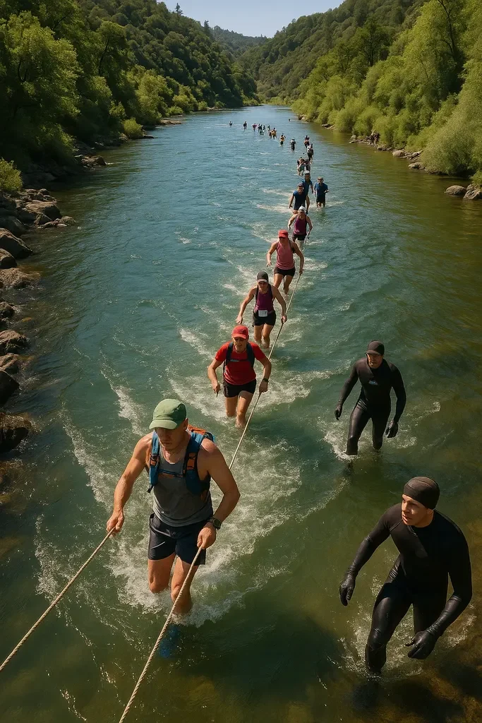 Western States 100 2025 🏔️ Jim Walmsley Returns, Epic Showdown Awaits 4 Runners crossing Rucky Chucky river at Western States 100 2025.