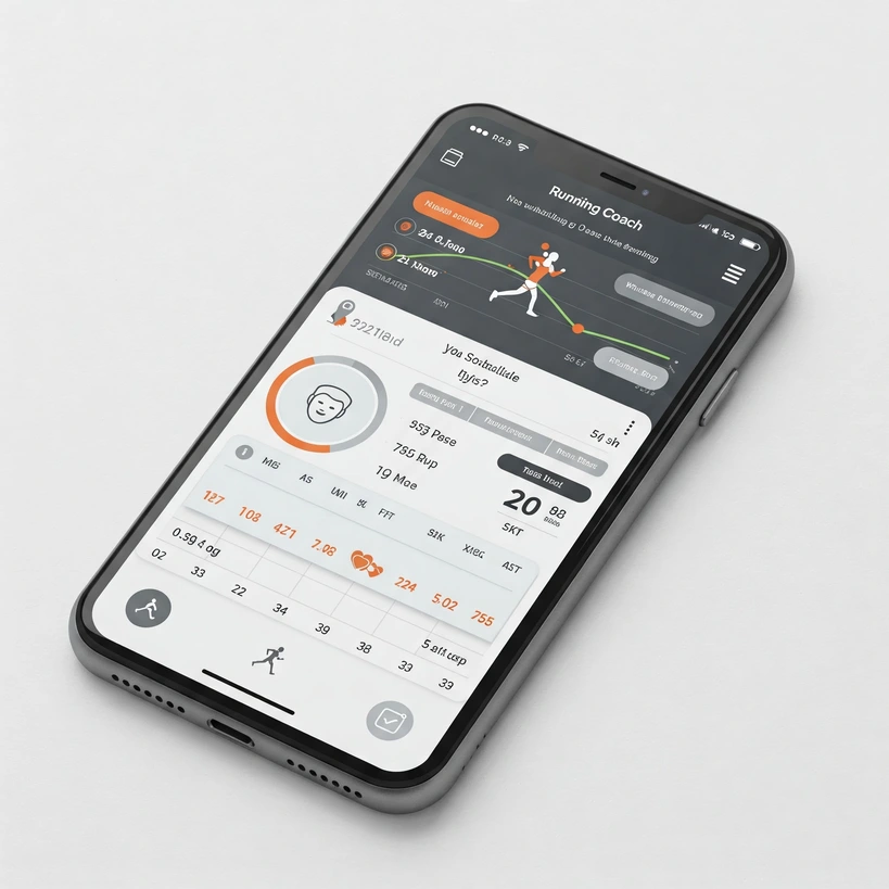 AI for Runners Sourcebook 2025: Training, Tech & Analysis 6 Mockup interface of an AI running coach app showing adaptive training calendar and personalized feedback.