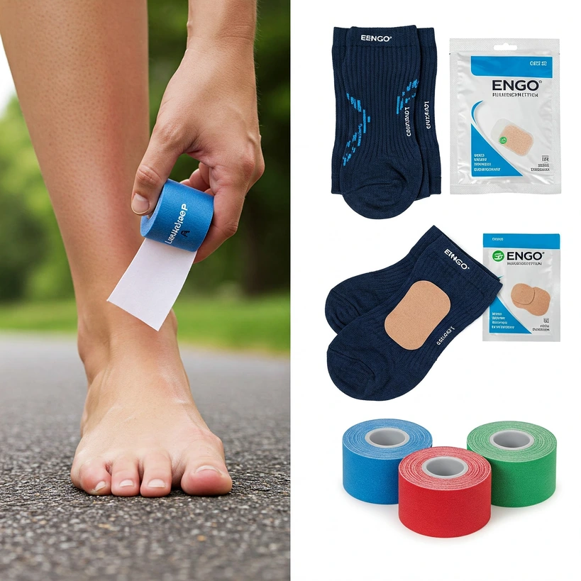 How to Effectively Use Leukotape for Ultra Marathon Blister Prevention 3 Leukotape P, blister prevention, ultra marathon, foot care, running blisters, shear force, zinc oxide tape, athletic tape, foot taping, taping techniques, skin preparation, tape removal, MARSI, skin maceration, latex allergy, colophony allergy, rosin allergy, contact dermatitis, Kinesiology tape comparison, Moleskin, Hypafix, ENGO patches, moisture-wicking socks, running shoe fit, foot care kit, endurance running, trail running feet, hotspot prevention, Tincture of Benzoin
