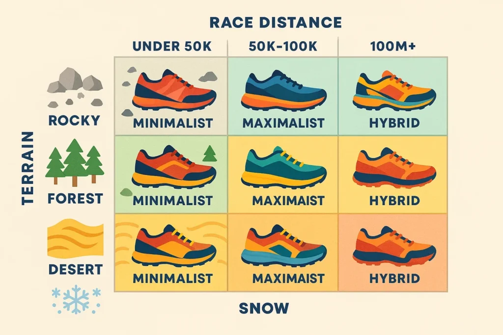 Choose Based on Terrain minimalist vs maximalist running shoes ultra,cushioned vs minimal shoes ultramarathon,Hoka vs barefoot ultra running,shoe drop debate ultra distances,minimalist shoes for trail ultras