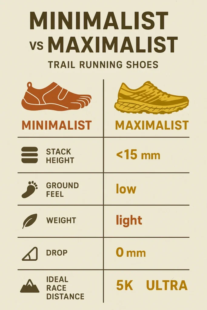 Trail Shoe Showdown Minimalist vs Maximalist minimalist vs maximalist running shoes ultra,cushioned vs minimal shoes ultramarathon,Hoka vs barefoot ultra running,shoe drop debate ultra distances,minimalist shoes for trail ultras
