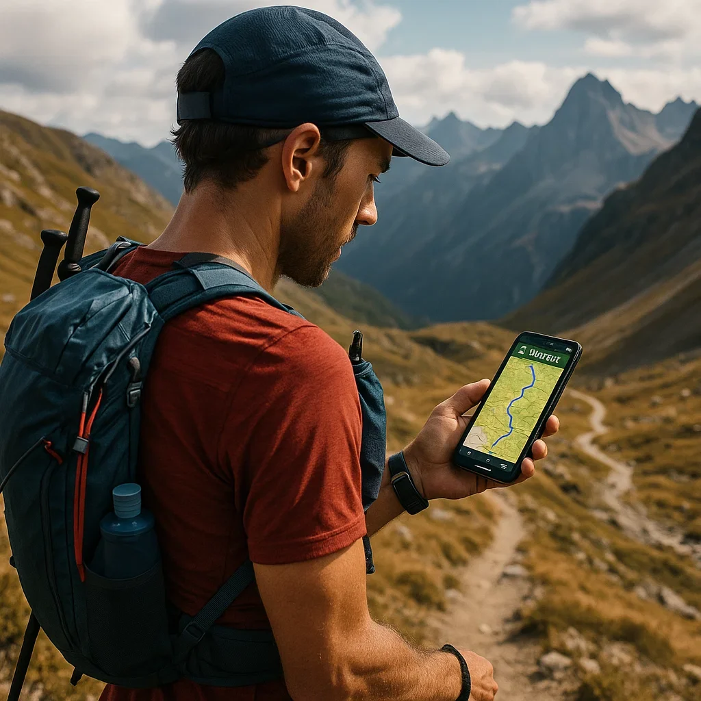 Runner using Komoot safety features during a long run