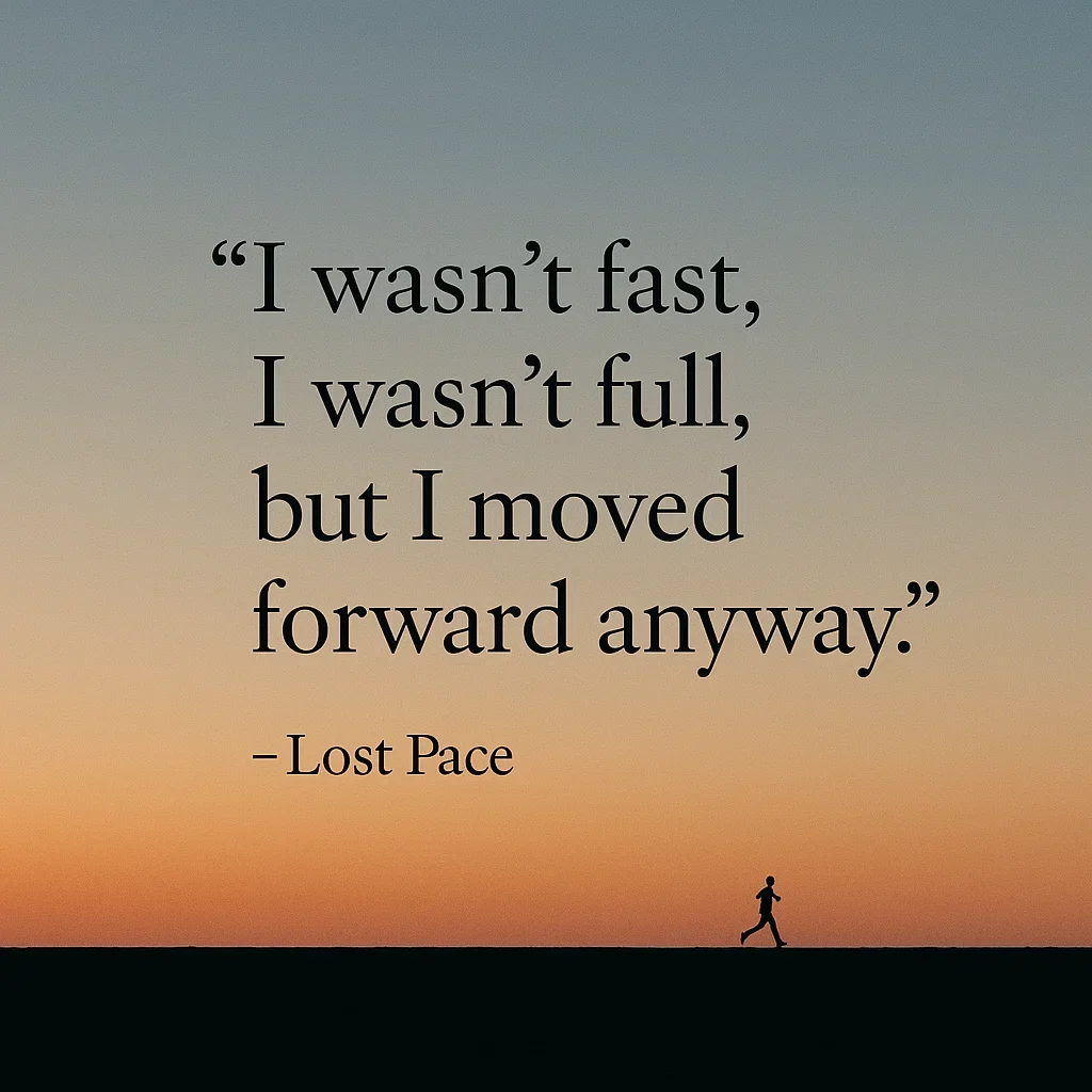 Poster with motivational running mantra on quiet evening background, representing persistence over perfection
