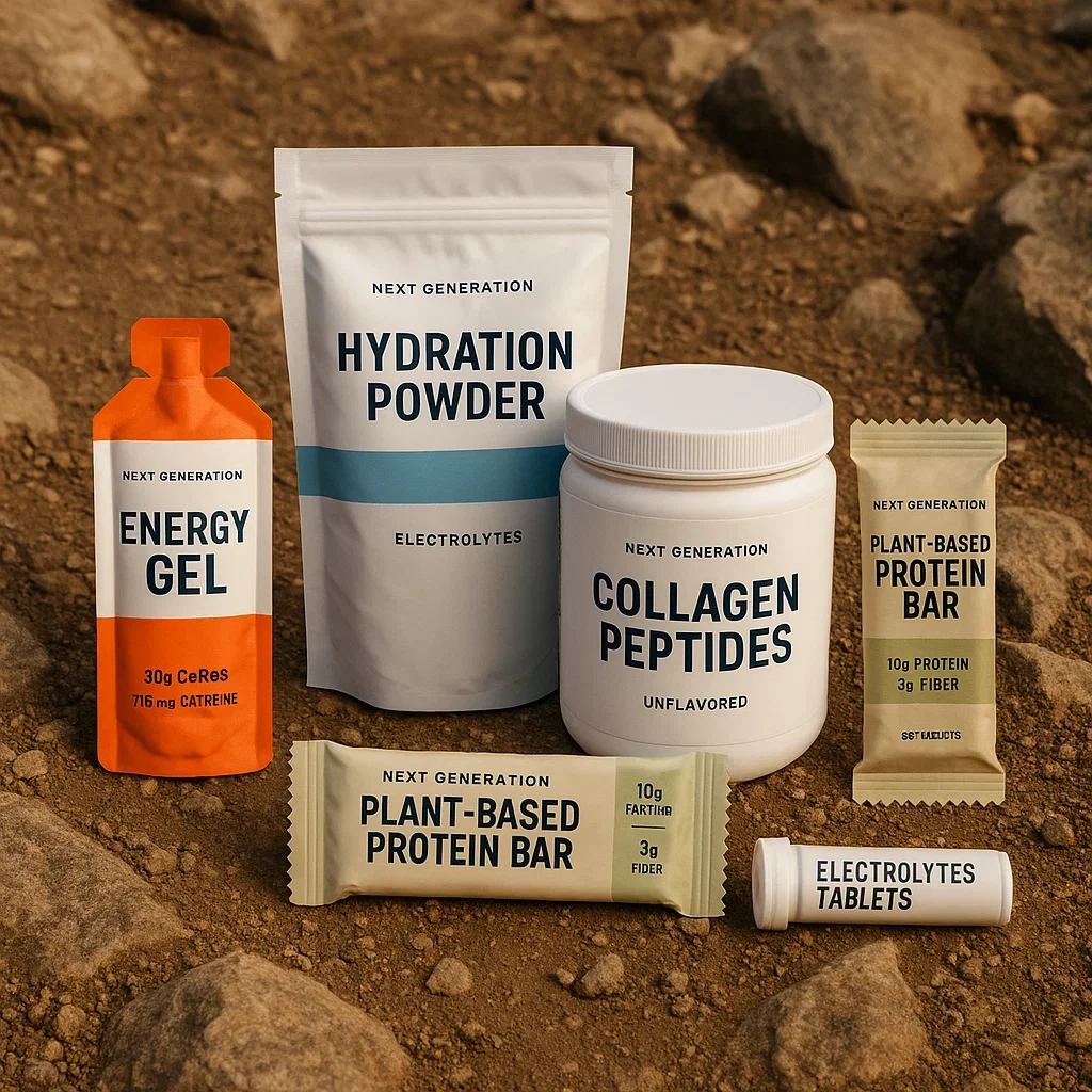 🚀 Next-Generation Nutrition Products: How to Use Them Effectively 3 Next-generation nutrition products for ultrarunners, including energy gels, hydration powders, and protein bars.