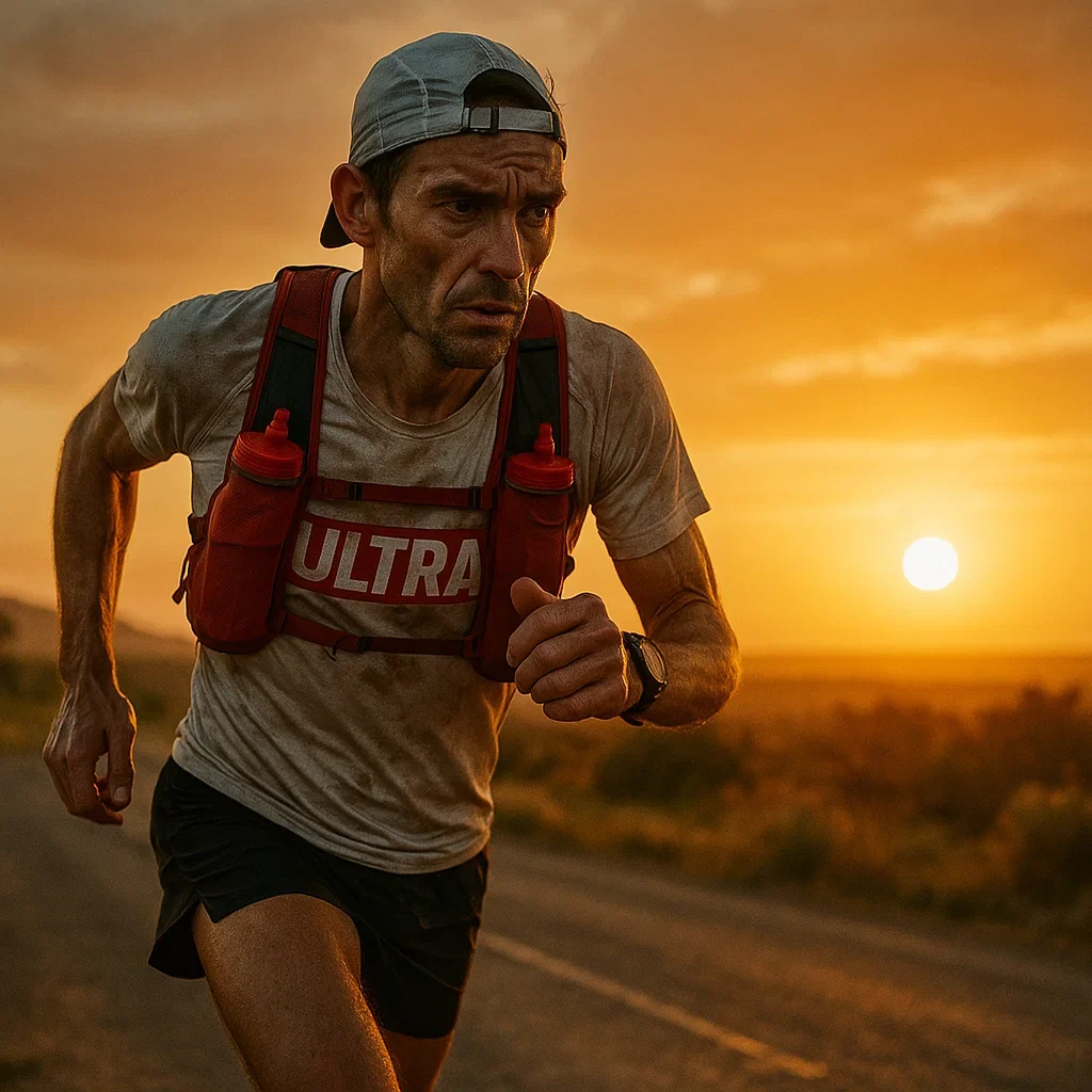 Mental Toughness for Ultramarathons 🧠 5 Strategies from the Pros 4 Focused ultra runner chasing dawn