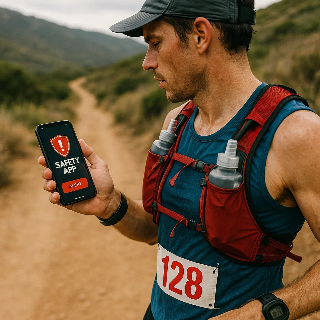 Comparing New Safety Apps for Ultramarathons π¨ | Best GPS and Safety Tools 3 A runner using a safety app on their phone during an ultramarathon