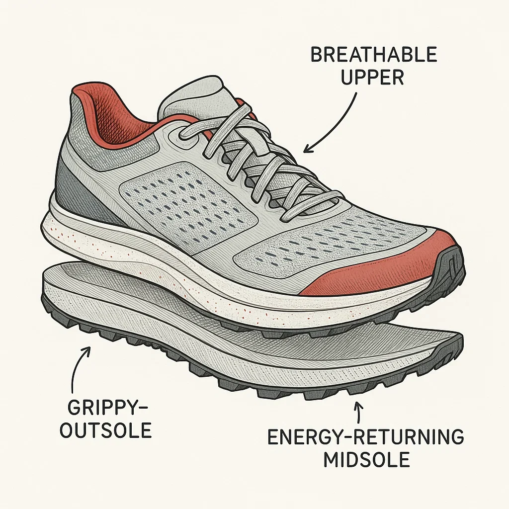 Best Trail Running Shoes for 50K Ultra Marathons – 2025 Guide 4 Anatomical breakdown of a trail running shoe for 50K ultra marathons.