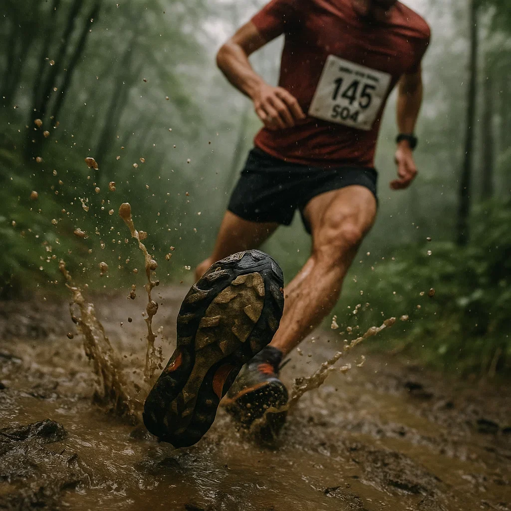 Best Trail Running Shoes for 50K Ultra Marathons – 2025 Guide 6 Trail running shoes in muddy terrain during a 50K ultra marathon.