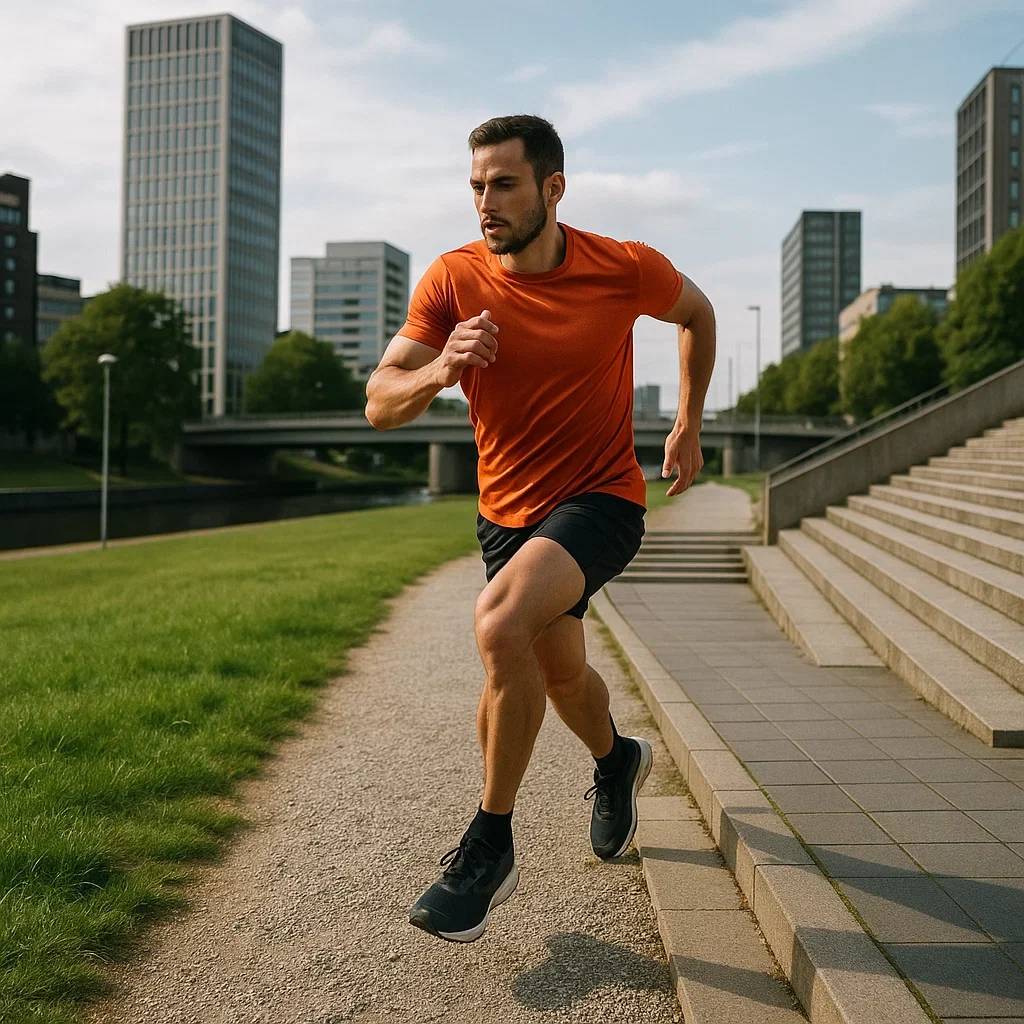 ⏱️ Time-Efficient Ultramarathon Training for Urban Athletes (10-Hour Ultra Plan) 4 Runner practicing trail simulation drills on mixed surfaces in a city park.