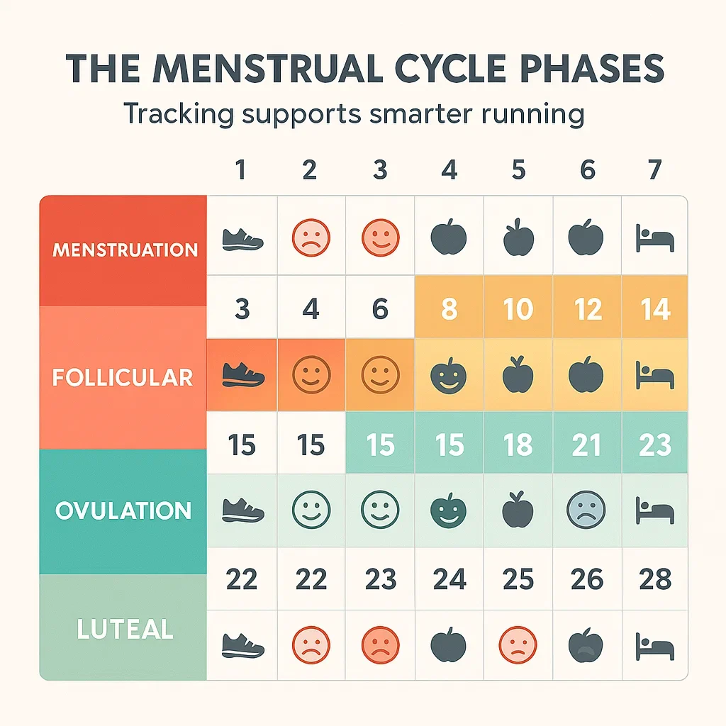 Practical Guide to Tracking Your Menstrual Cycle for Ultra Runners 3 Infographic calendar with cycle phases and icons showing how tracking helps female runners train smarter.