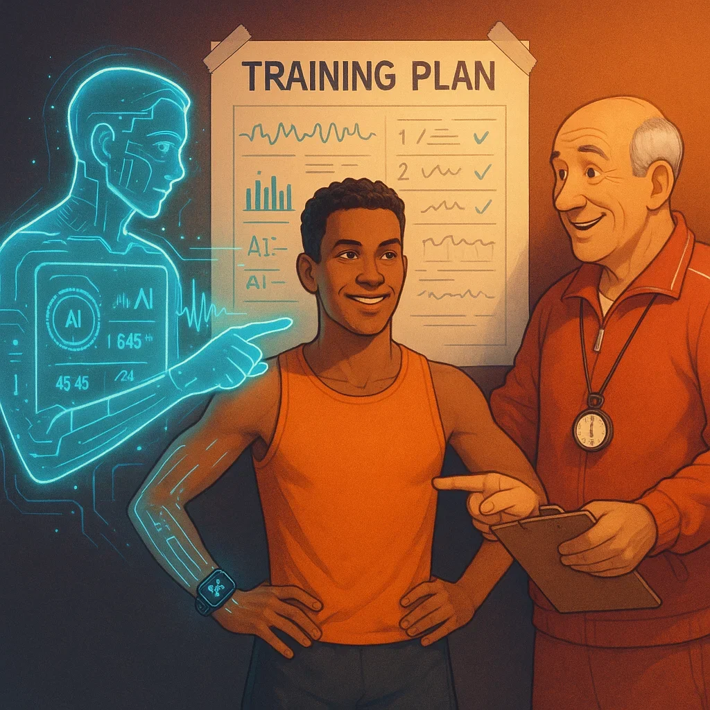 Runner with both an AI and human coach working together on a hybrid training plan.
