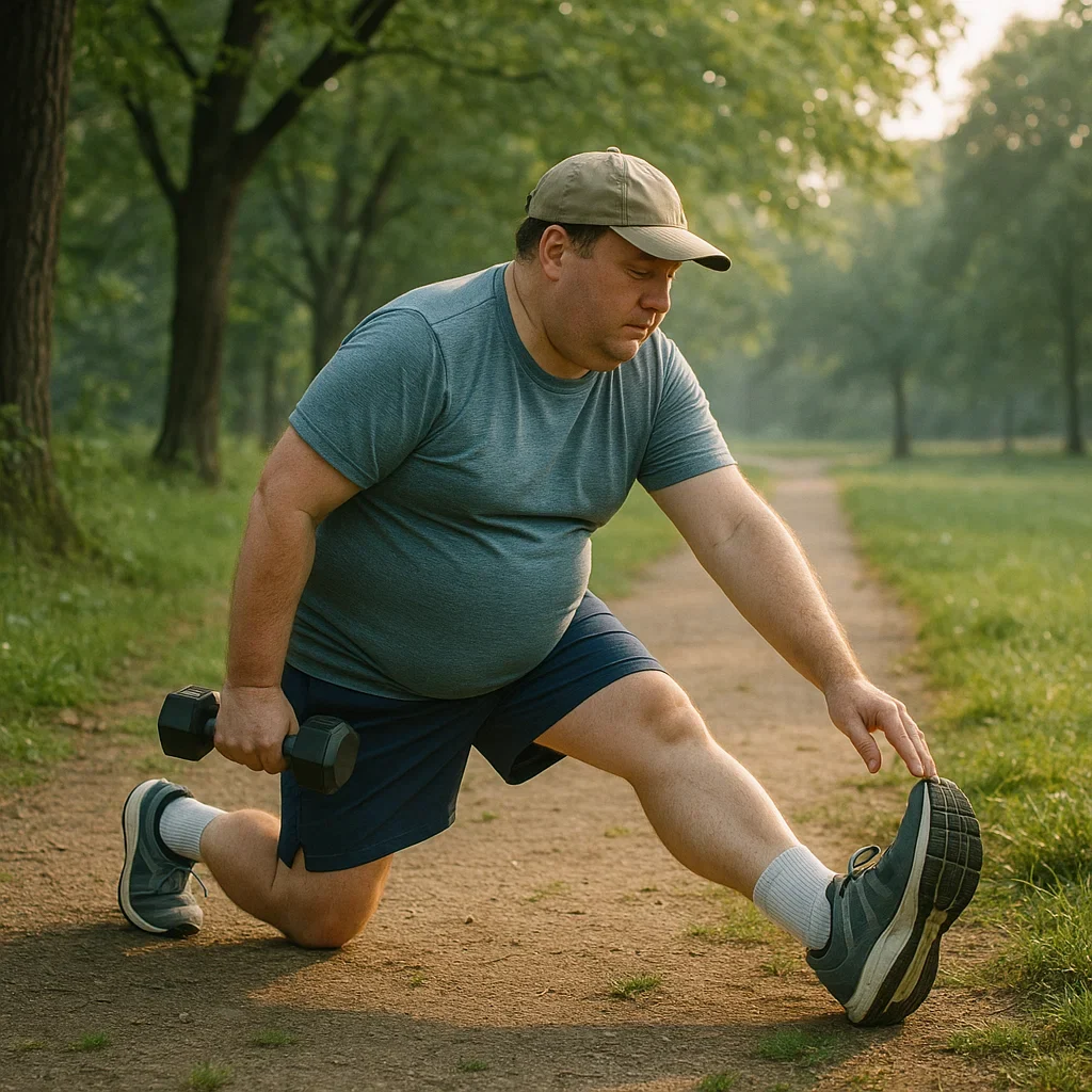 Training for Slow Runners in Ultras: Complete Guide & Tips 6 Slow runner performing stretching and strength training for injury prevention.