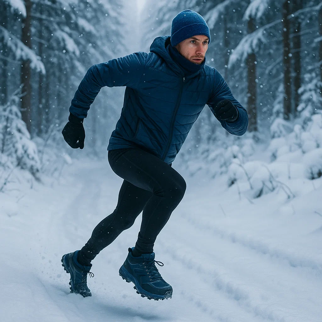 🏔️🌧️ Best Trail Running Shoes by Terrain Type (Rocky, Muddy, Sandy, Snowy) 6 Trail running shoes built for snow, running through a snowy forest with high-traction soles