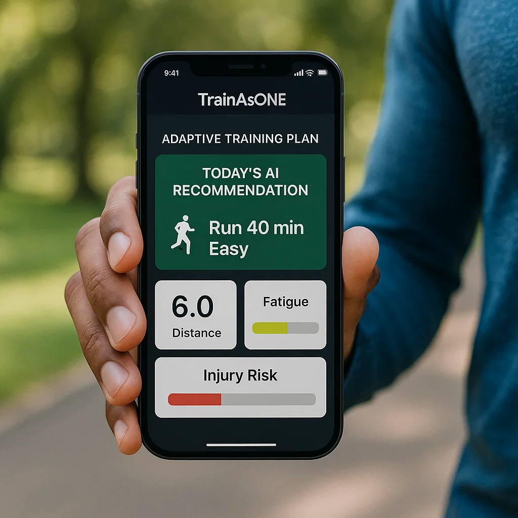 TrainAsONE Review (2025): Features, Pros & Cons of This AI Running Coach 3 TrainAsONE app on a phone shows adaptive running plan and AI daily recommendation for ultramarathoners.