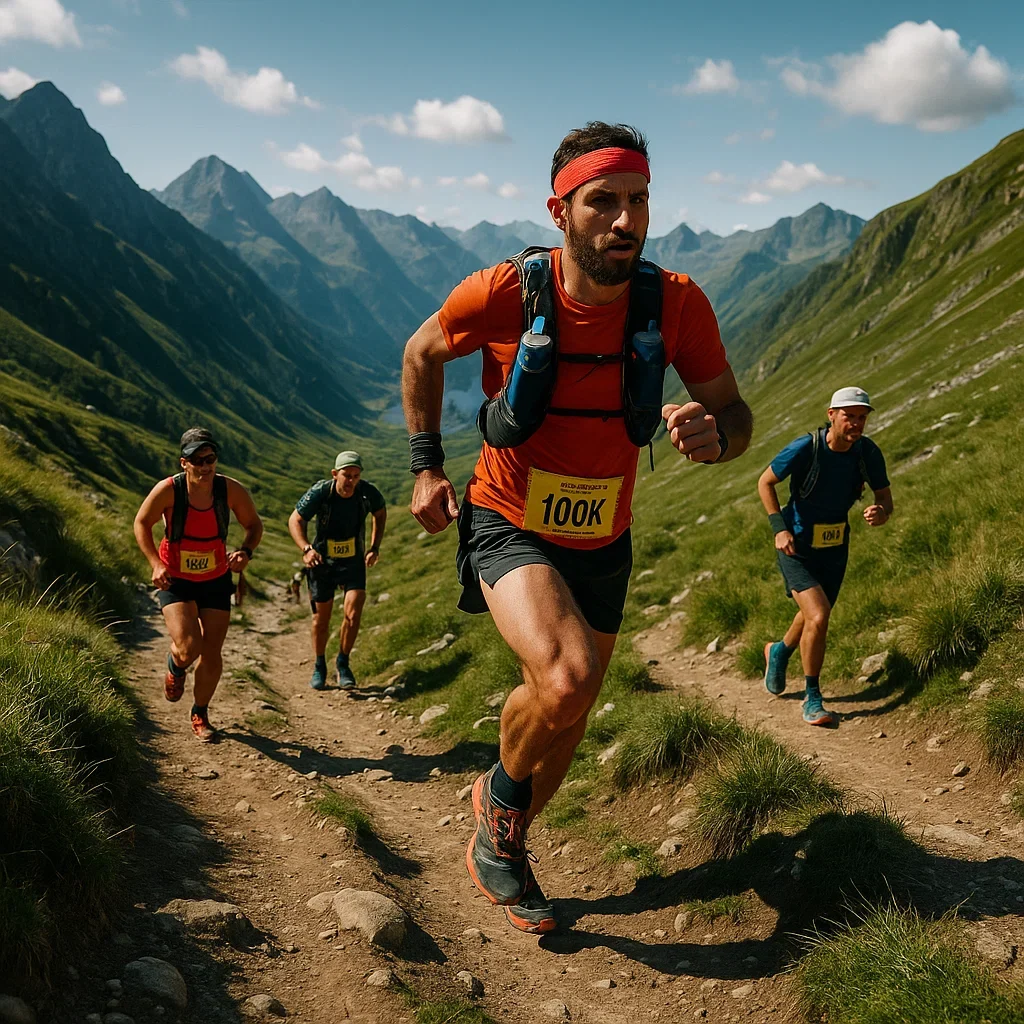 Ultra Marathon Distance: Complete Guide to All Ultra Running Distances 4 Runners competing in a 100K Ultra Marathon on a mountain trail.