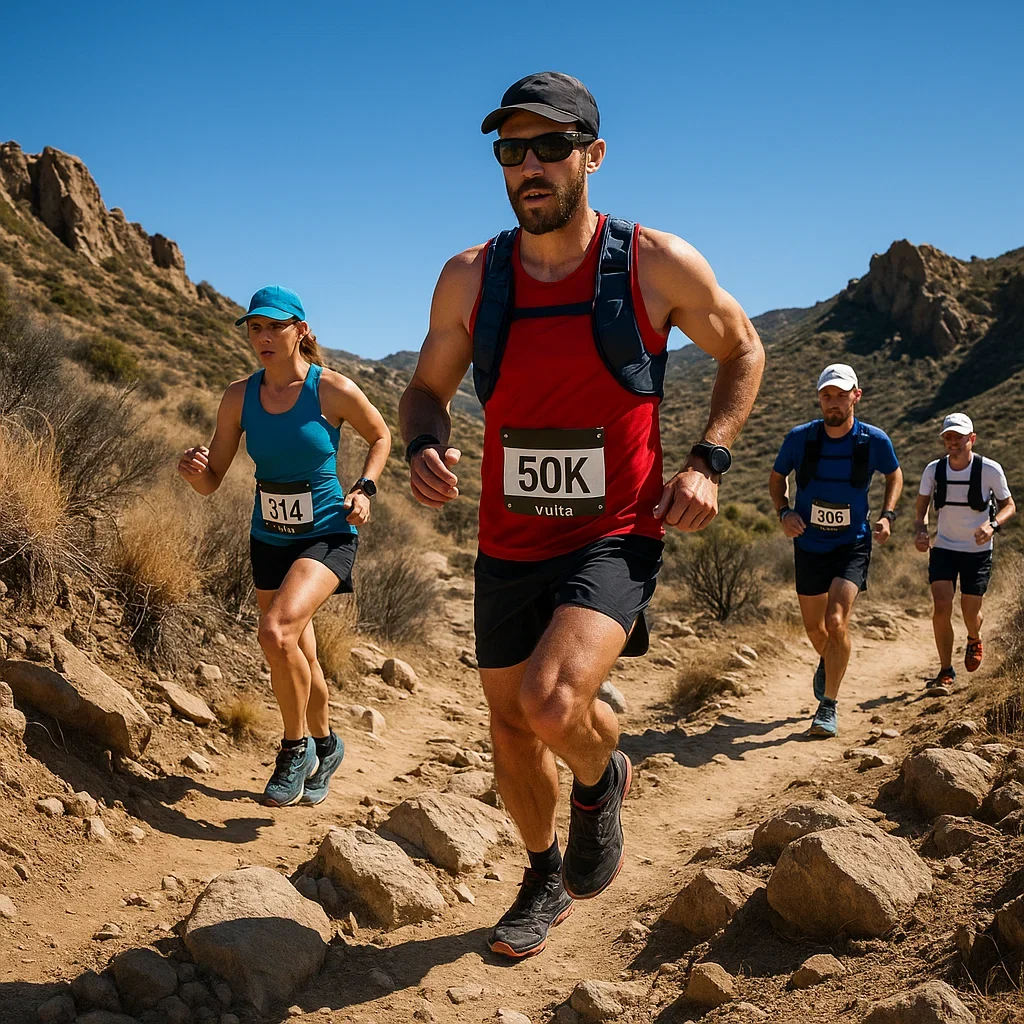 Ultra Marathon Distance: Complete Guide to All Ultra Running Distances 3 Runners participating in a 50K Ultra Marathon on a rugged trail.