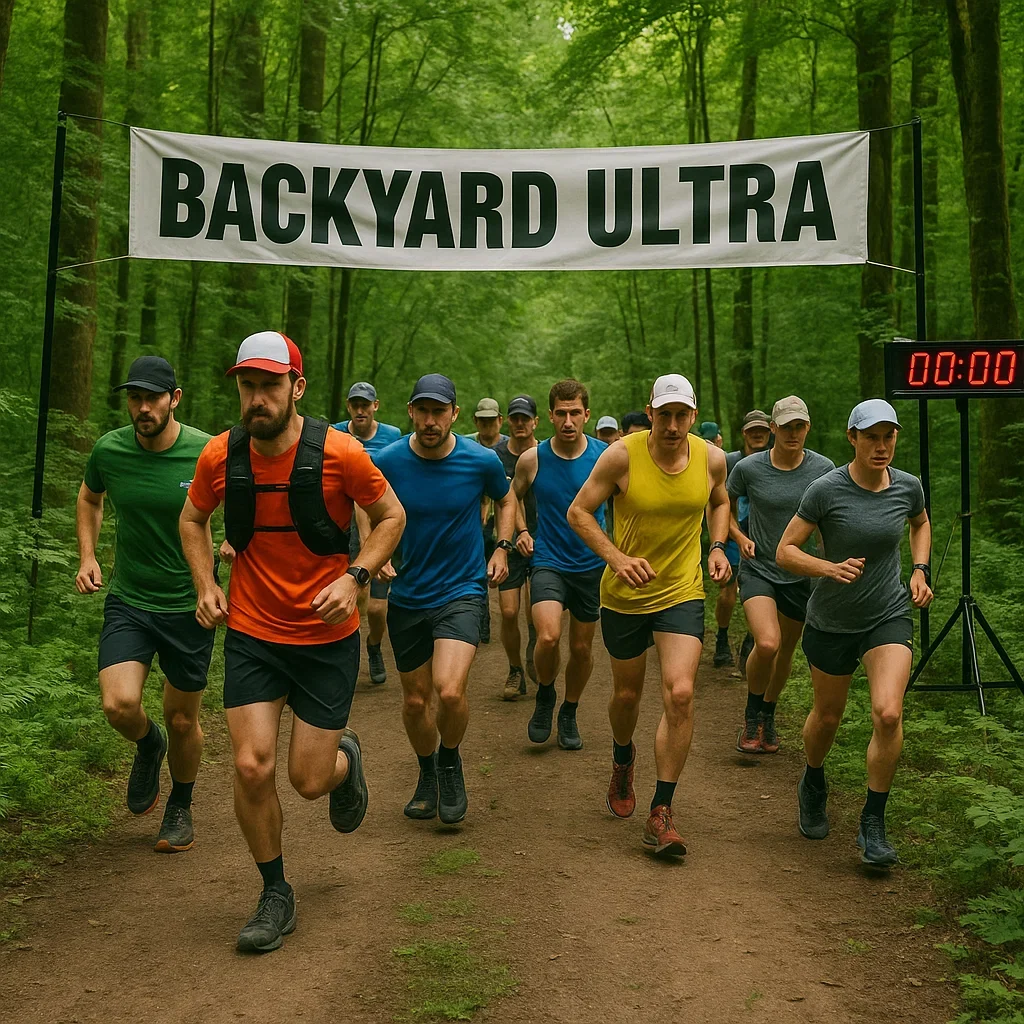 Ultra Marathon Distance: Complete Guide to All Ultra Running Distances 6 Runners competing in a Backyard Ultra race in a forest.