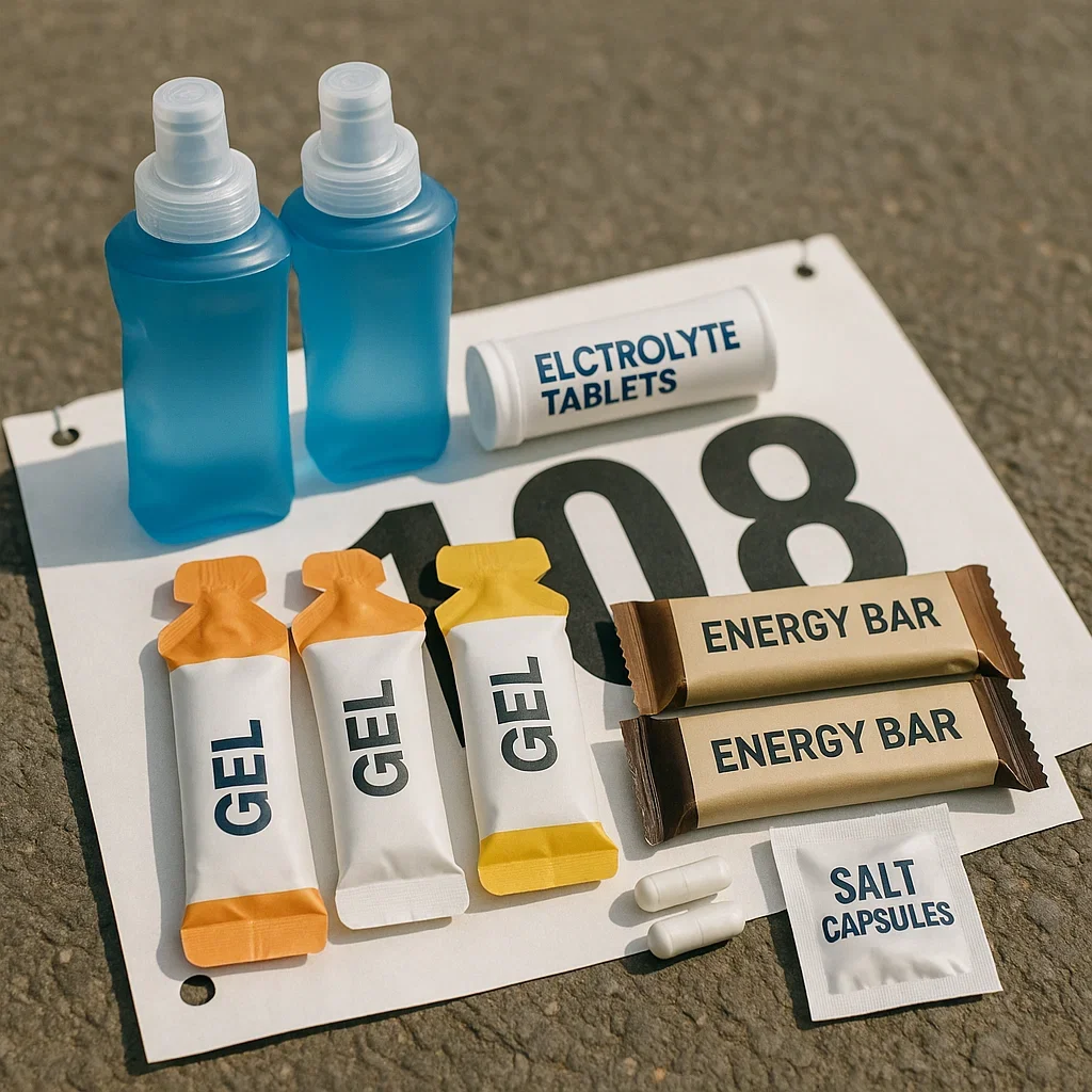 Gels, bars, electrolyte drinks and soft flasks for endurance racing.