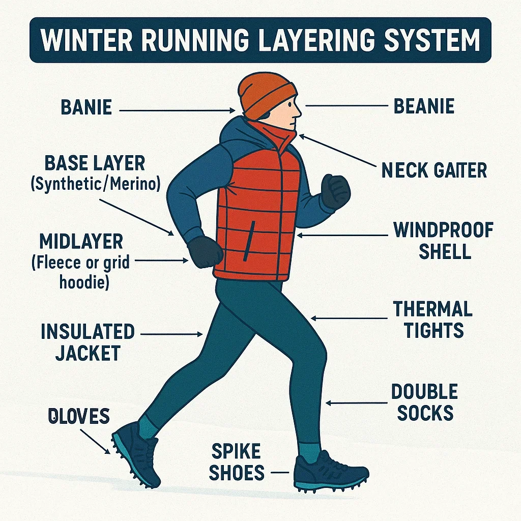 Complete Layering and Gear Guide for Cold-Weather Ultras: Stay Warm, Safe & Fast 3 Winter running layering infographic for cold-weather ultramarathons